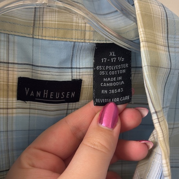 Van Heusen Blue and Cream Casual Button Down Shirt - Picture 2 of 4